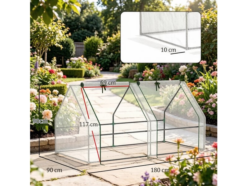  Mini-serre 180x90x90 cm 2 fenêtres enroulables métal blanc  - Conforama E