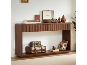 Console d’entrée moderne 150 cm noyer avec 2 tiroirs et étagère ouverte inférieure