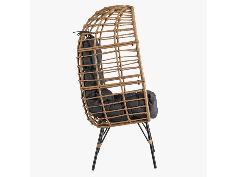  Fauteuil de jardin couleur bois et gris foncé pieds en métal noir  - Conforama D