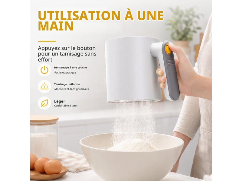 Tamis à farine électrique à piles en acier inoxydable - outil de cuisson à main - saupoudreuse à poudre - peut être utilisée pour les pâtisseries CSTY-0010113TY - Conforama D