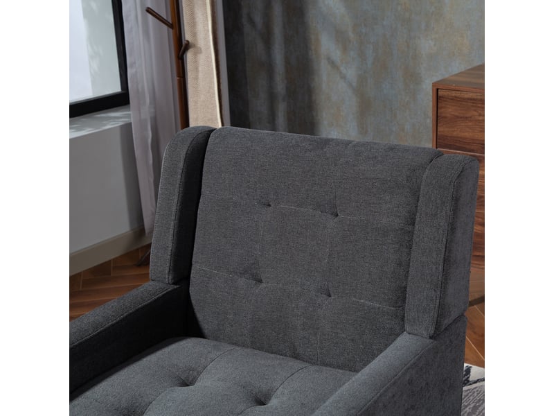  Fauteuil d'accent  68x76x88cm – style mid-century modern - avec assise rembourrée capitonnée et pieds en bois massif – lin - anthracite  - Conforama E