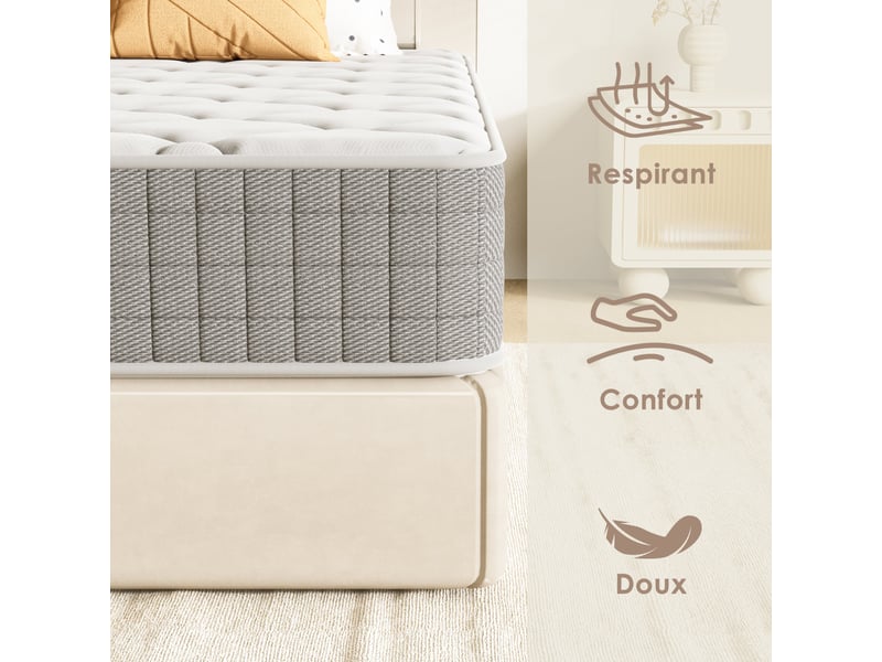  Ensemble matelas mousse 160x200 cm epaisseur 22cm + sommier déco  - Conforama C
