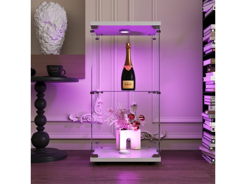  Vitrine en verre 2 niveaux simple porte avec éclairage led - 40,35 x 36,5 x 86,2 cm - blanc - armoire d'exposition - éclairage led  - Conforama D