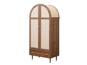 Armoire dressing 79x50x175 cm avec portes en tissu, tiroir et penderie, rangement chambre design arrondi en mdf noyer - bois