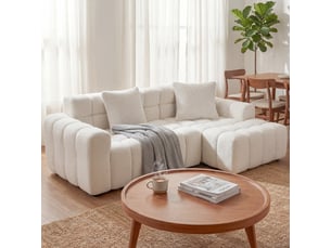 Canapé modulaire d’angle blanc en velours texturé effet algue