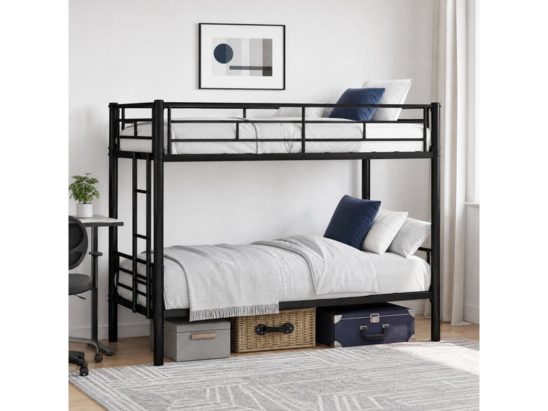  Lit superposé métal noir avec couchage inférieur 90x190 cm convertible en 2 lits  - Conforama B