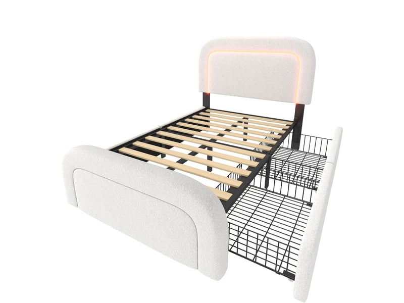Lit enfant 90x200 cm – blanc – usb-c, led, 2 tiroirs, tête de lit réglable, sommier en bois, avec matelas h3 - Conforama D