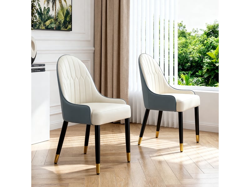 Lot de 2 chaises de salle à manger - 43x44x91 cm - chaises rembourrées bicolores en pu avec pieds en métal - blanc et bleu - Conforama C