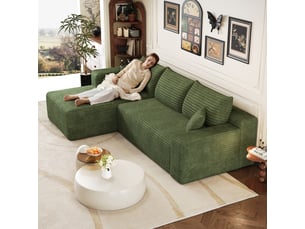 Canapé d'angle en L 241cm,canapé compressé modulable 3 places avec méridienne à gauche,motif nuage,assise profonde,tissu en velours côtelé,vert