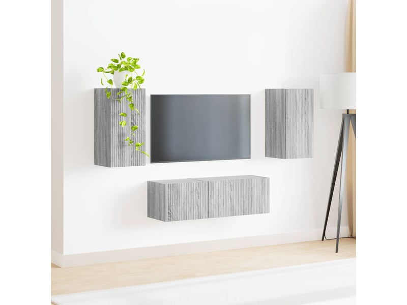  Ensemble de meuble tv - banc tv - meuble de rangement mural 4 pcs gris sonoma bois d'ingénierie  - Conforama D