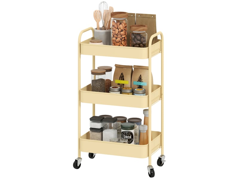  Desserte chariot de rangement à roulettes 3 niveaux en acier jaune 45 x 30,6 x 79 cm  - Conforama B