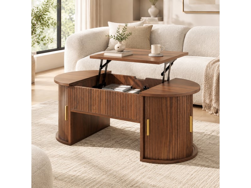  Table basse ovale 100x50x40.5 cm réglable en hauteur en mdf noyer  - Conforama B