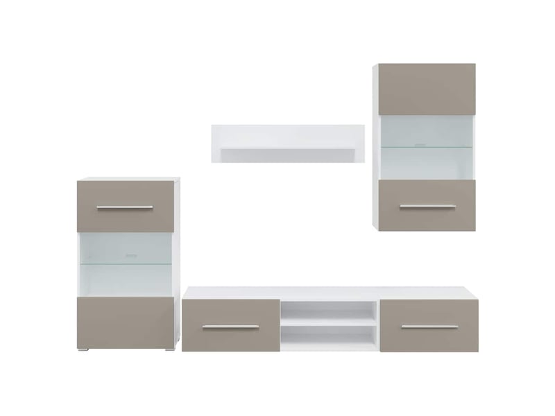  Meubles tv avec lumière led 5 pcs gris pierre bois d'ingénierie  - Conforama E
