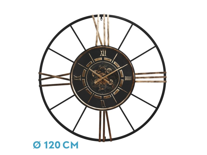  Horloge murale fabrilamp cañete 120 x 120 cm noir doré engrenages mobiles 216210016 - Conforama A