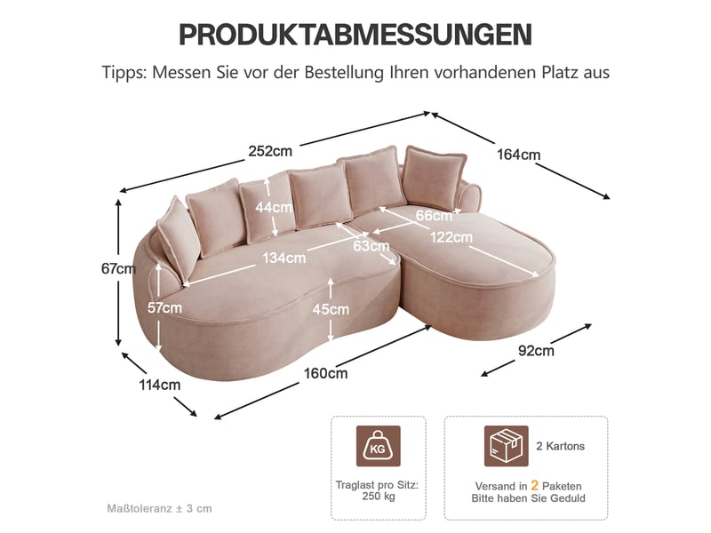  Canapé d'angle modulable xxl 252x164x67cm tissu chenille , configuration modulable assise profonde mobilier de salon - rose OPULERANE TRADING LTD - Conforama D