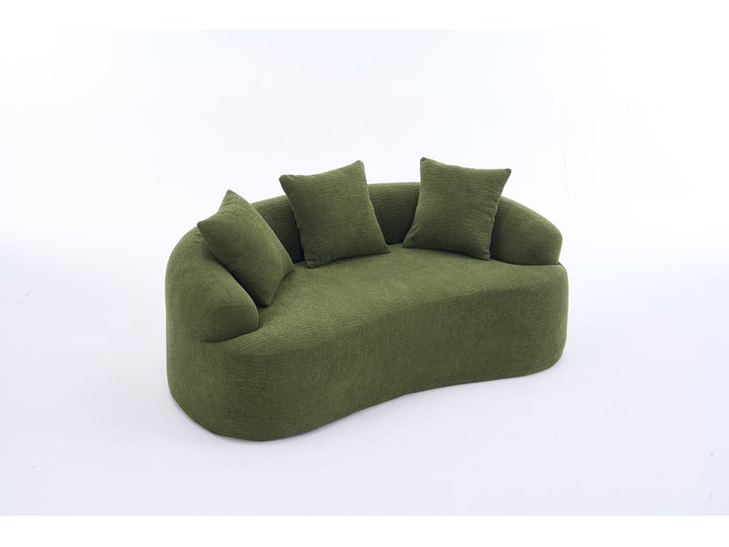  Canapé 2 places modulaire incurvé 153x94x63 cm vert en chenille, assise profonde avec 3 coussins décoratifs  - Conforama A
