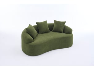 Canapé 2 places modulaire incurvé 153x94x63 cm vert en chenille, assise profonde avec 3 coussins décoratifs