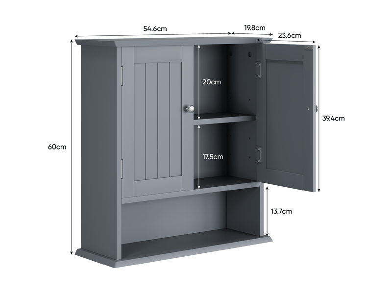  Armoire murale de salle de bains mdf gris clair 54,6x19,8x60 cm, 2 portes  - Conforama C