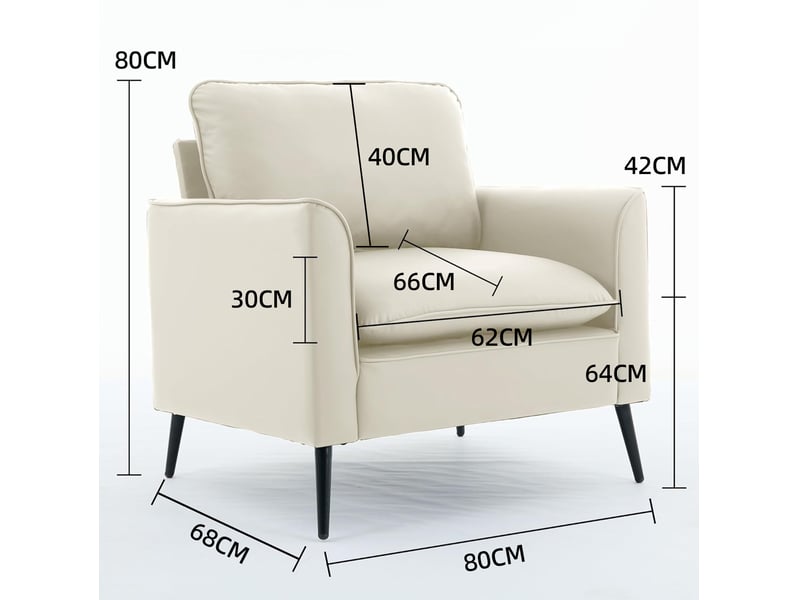  Fauteuil 80x68x80 cm style nordique rétro en simili cuir blanc  - Conforama C