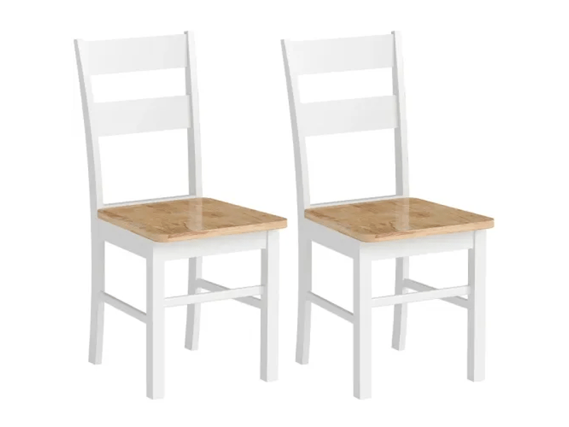 Chaises de salle à manger lot de 2 avec dossier courbé  - sans accoudoirs, bois d’hévéa - chêne et blanc  - Conforama A