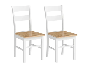 Chaises de salle à manger lot de 2 avec dossier courbé  - sans accoudoirs, bois d’hévéa - chêne et blanc