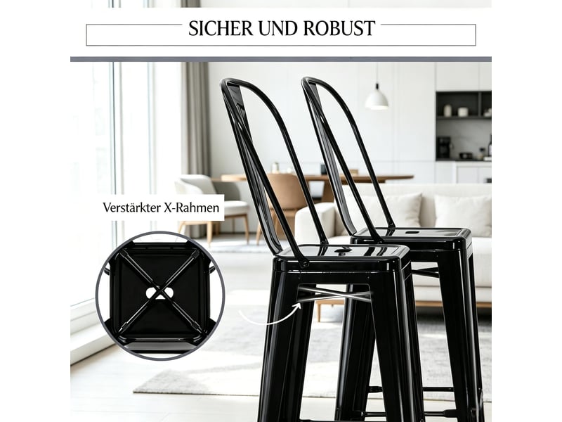  Lot de 4 tabourets de bar empilables en métal noir avec dossier T5828P542103 - Conforama E