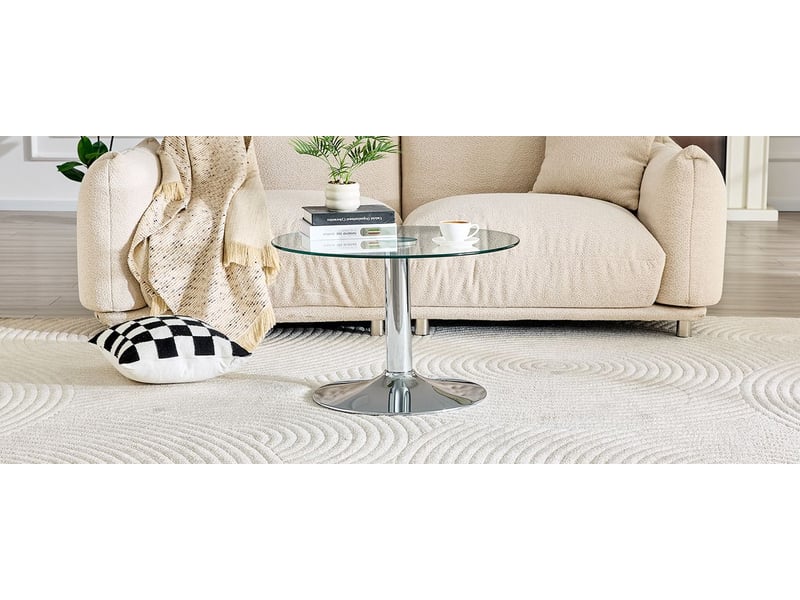  Table basse 70 cm plateau en verre trempé table de salon forme ronde piètement métal stable style moderne coloris or noir argent  - Conforama B