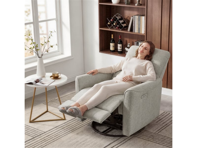 Fauteuil relax électrique pivotant 270° – usbtype-c, en tissu,dossier 135°, charge 159 kg-gris - Conforama B