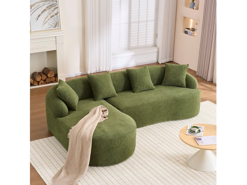 Canapé d’angle 3 places avec chaise longue gauche en chenille vert 243x150 cm  - Conforama B