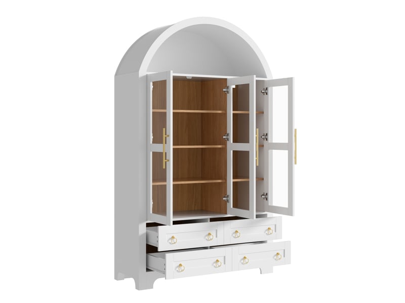  Buffet moderne avec 3 portes, 4 tiroirs, niche arquée et poignées aluminium  - Conforama D