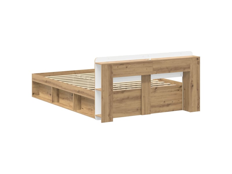 Lit double- lit adulte - cadre de lit avec rangement chêne artisanal 150 x 200 cm - Conforama D