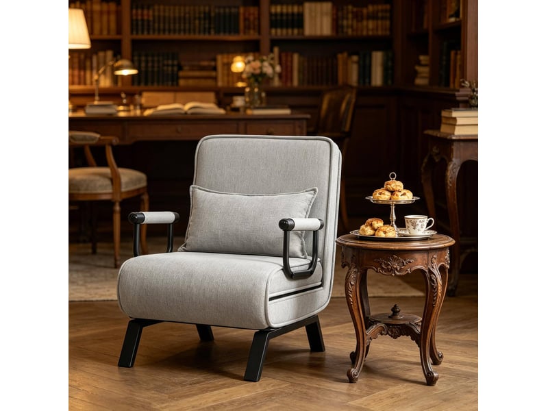 Fauteuil convertible 3 en 1 avec dossier réglable sur 5 positions et coussin amovible en tissu gris clair - Conforama E