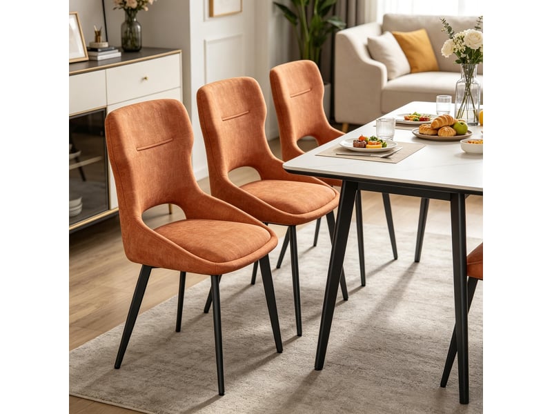  Chaises de salle à manger lot de 4 avec accoudoirs et patins réglables  - chenille métal orange  - Conforama C