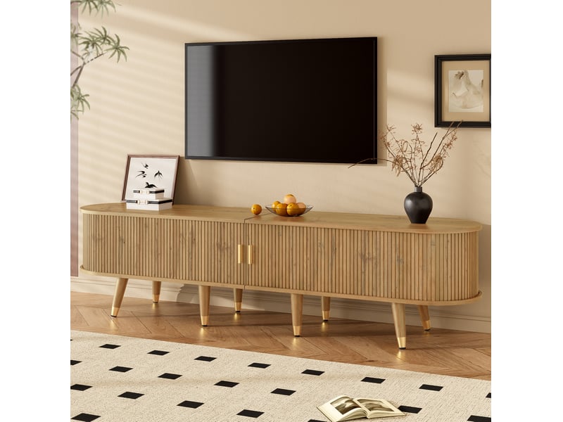  Meuble tv 175 x 38 x 45 cm avec portes coulissantes, rangements et finition bois  - Conforama B
