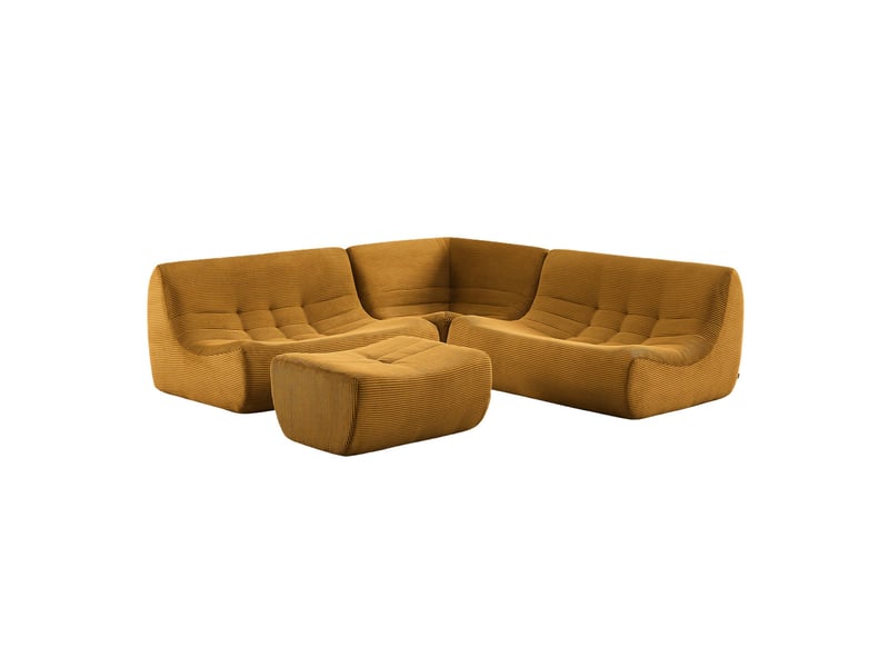  Canapé d'angle modulable 5 places avec repose pied velours côtelé moutarde - sokol  - Conforama A