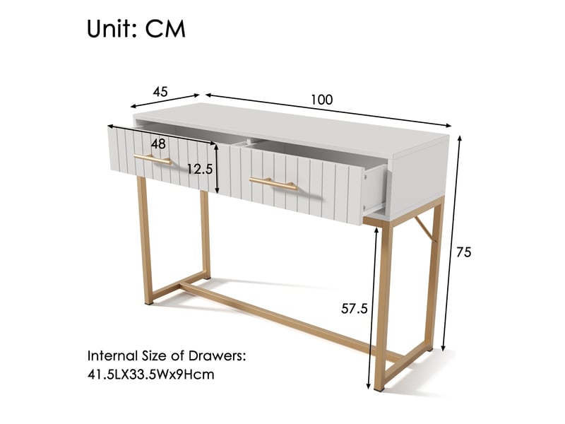  Meuble rangement 100x75x45 cm, buffet haut blanc avec 2 tiroirs, espace sol 57.5cm, idéal chambre salon  - Conforama C