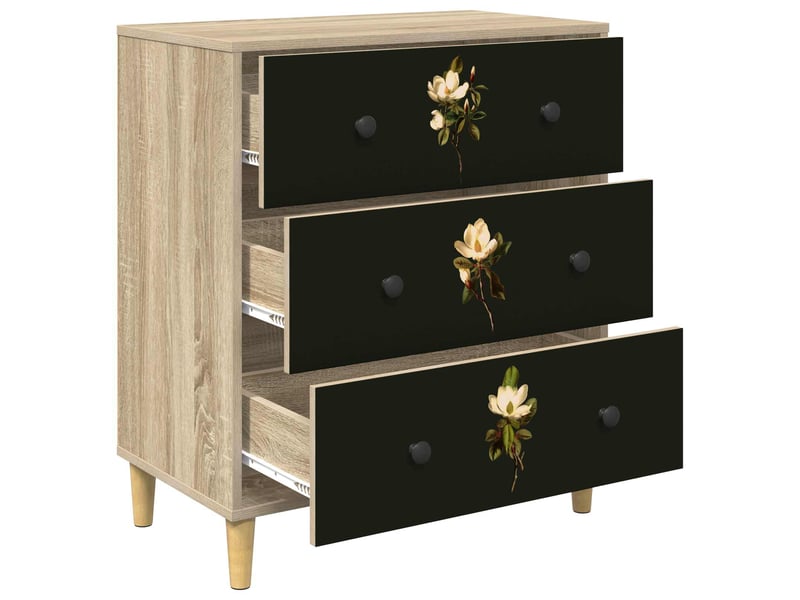  Commode chambre, meuble de rangement bremen impression de magnolia 66x36,5x75 cm sonoma  - Conforama D