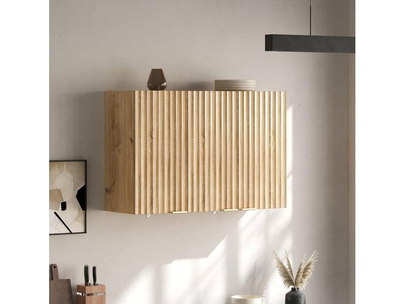  Meuble haut de cuisine mural 3 portes en mdf, finition naturelle, 90x29x60 cm  - Conforama B