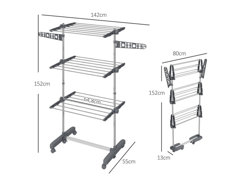  Séchoir à linge tour pliable 3 niveaux en acier gris avec roulettes  - Conforama C