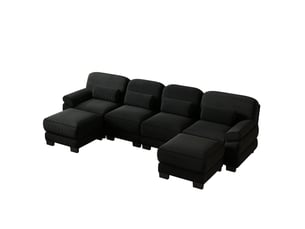Canapé modulable en u 4 places 336x 161x 94 cm, coussins garnis, assise profonde, 2 poufs, en velours côtelé, noir