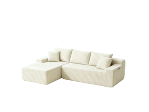 Canapé d'angle compressé gauche fixe MODFU  4 places Velours côtelé Beige