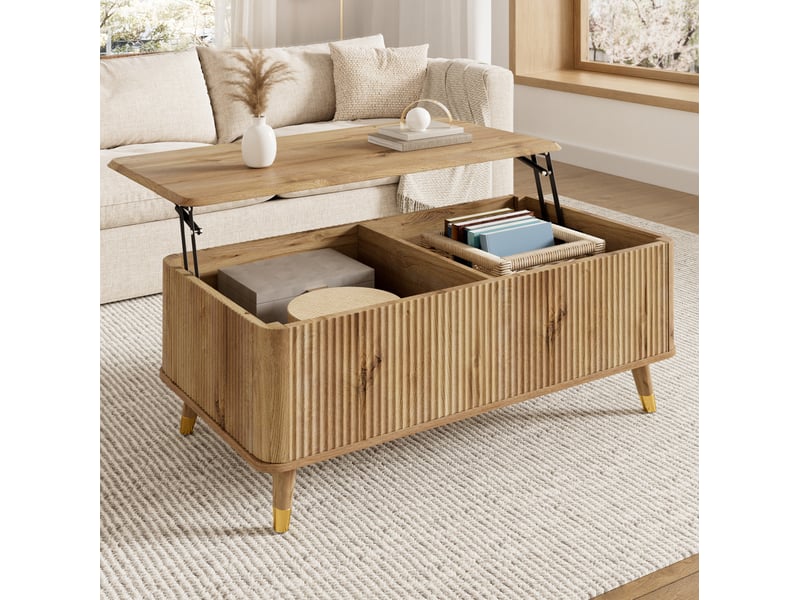  Table basse 97 x 52 x 56,5 cm en mdf avec plateau relevable et rangement naturel chicfurn  - Conforama C