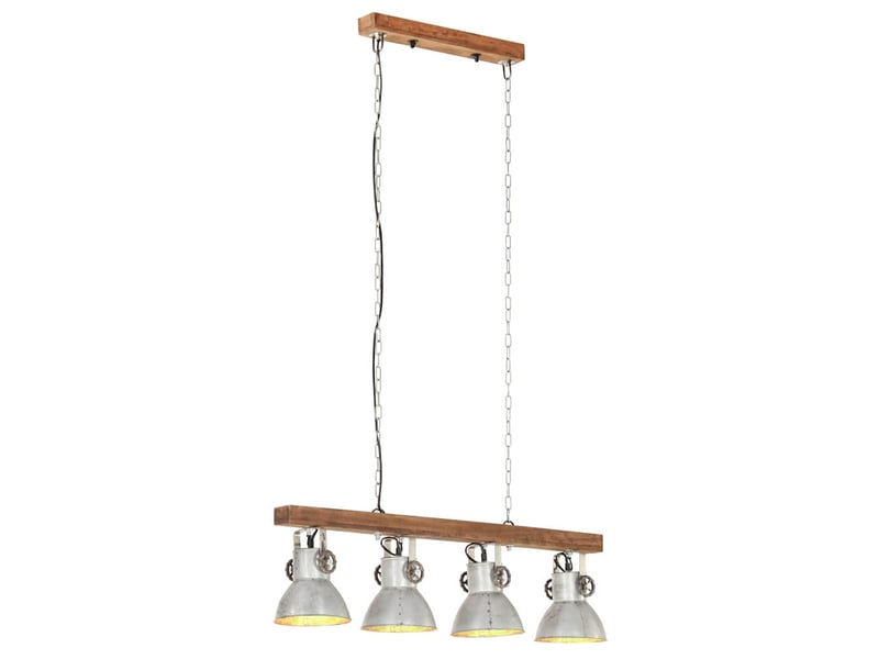 Plafonnier industriel, lampe plafond argenté e27 bois de manguier - Conforama A