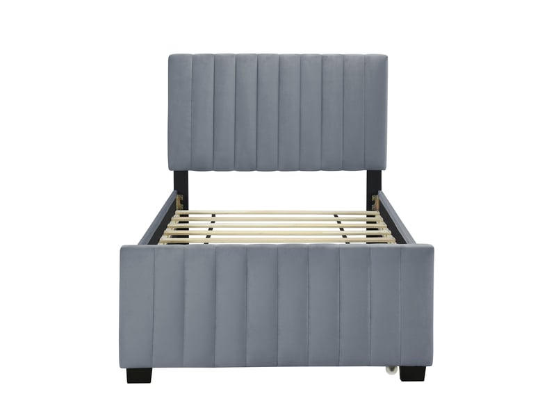  Lit enfant 90x190cm,lit gigogne en velours avec rayures verticales,gris lit enfant gris - Conforama D