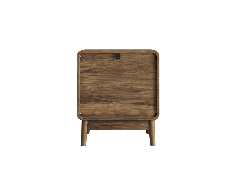 Table de chevet 48x38x56 cm – marron noyer – 2 tiroirs géométriques et poignées dorées style art déco - Conforama D