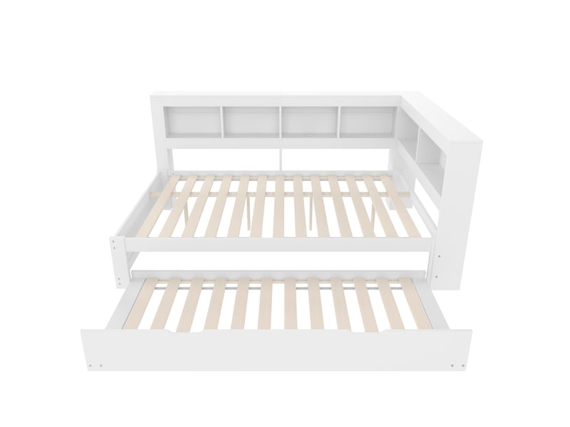 Lit banquette 140x200 avec lit gigogne et tiroirs - prises usb pin massif blanc - Conforama A