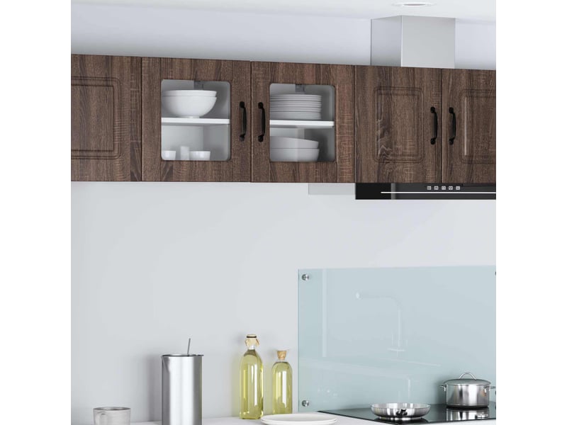 Meuble mural de cuisine, cabinet en verre mural 2 pc chêne brun bois d'ingénierie - Conforama B