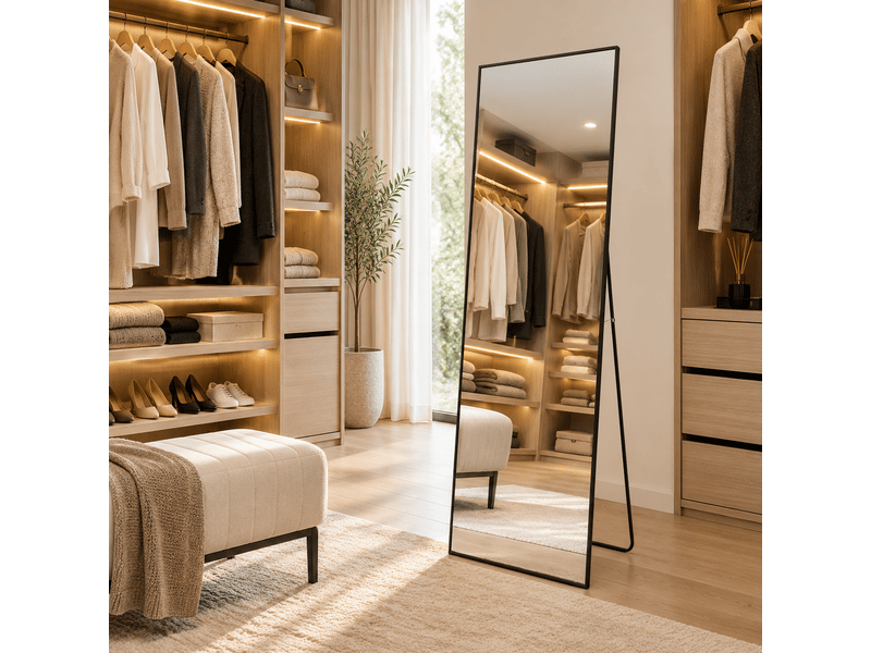  Miroir complet rectangulaire 150 × 40 cm, miroir de sol sur pied avec support, miroir décoratif pour chambre à coucher, salle de bain, entrée, couloir, noir  - Conforama B