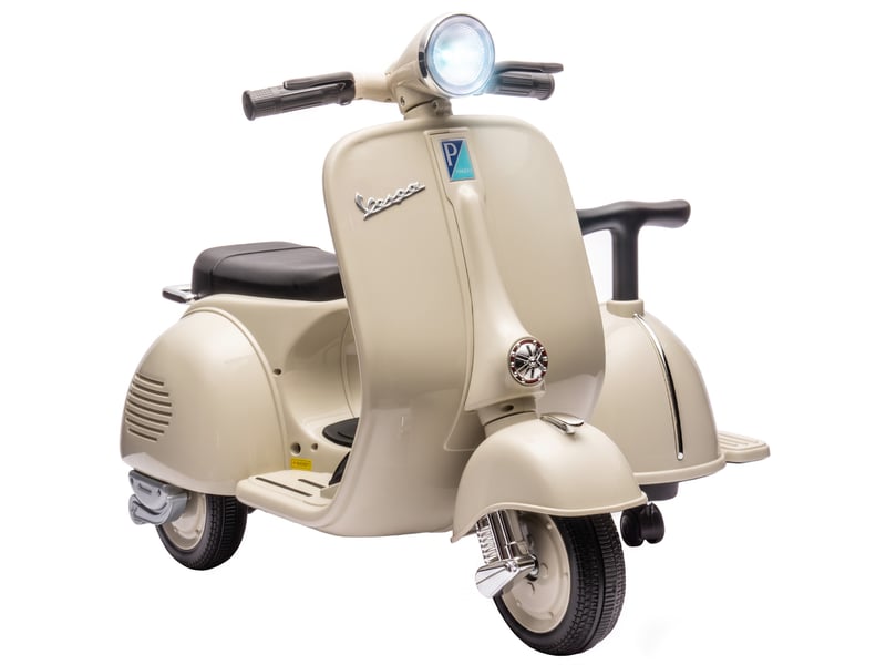 Moto électrique pour enfants, vespa 6v homologuée, 2 places, couleur crème - Conforama C