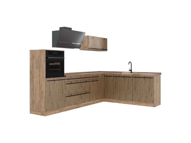  Vicco cuisine en angle, chêne artisanchêne doré, 287 x cm plan de travail chêne doré  - Conforama A